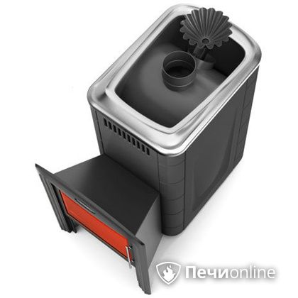 Дровяная банная печь TMF Ангара 2012 Carbon Витра с закрытой каменкой антрацит в Добрянке