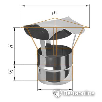 Дымоход Феррум Зонт нержавеющий 0.5 d-150 по воде в Добрянке